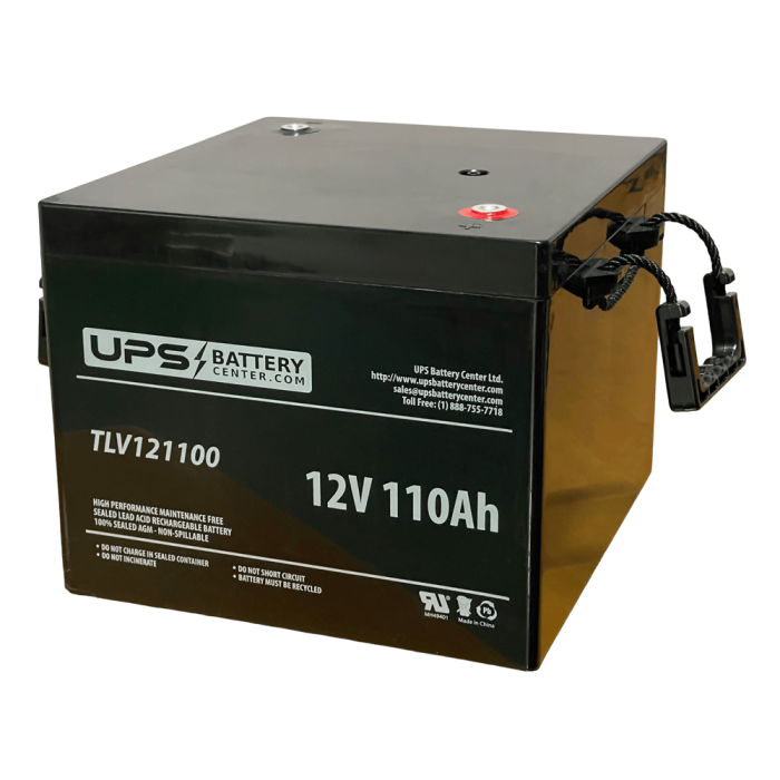 12V 110Ah AGM Sealed Lead Acid Battery - Non-Spillable, Non Maintenance, TLV121100-T11