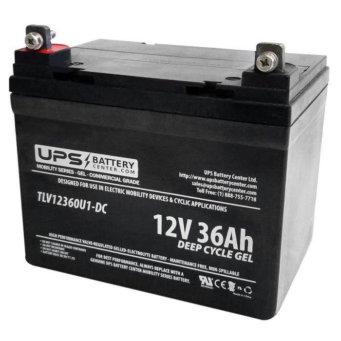 TLV12360U1-DC - 12V 36Ah GEL Deep Cycle Sealed Lead Acid Battery with Nut & Bolt Terminals