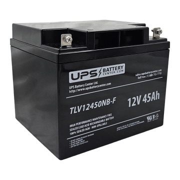 12V 45Ah AGM SLA Battery, Front Facing nut & Bolt terminals - TLV12450NB-F