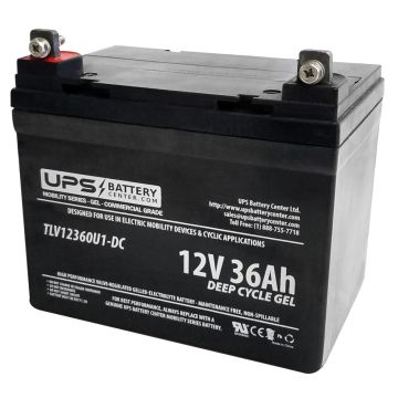 TLV12360U1-DC - 12V 36Ah GEL Deep Cycle Sealed Lead Acid Battery with Nut & Bolt Terminals